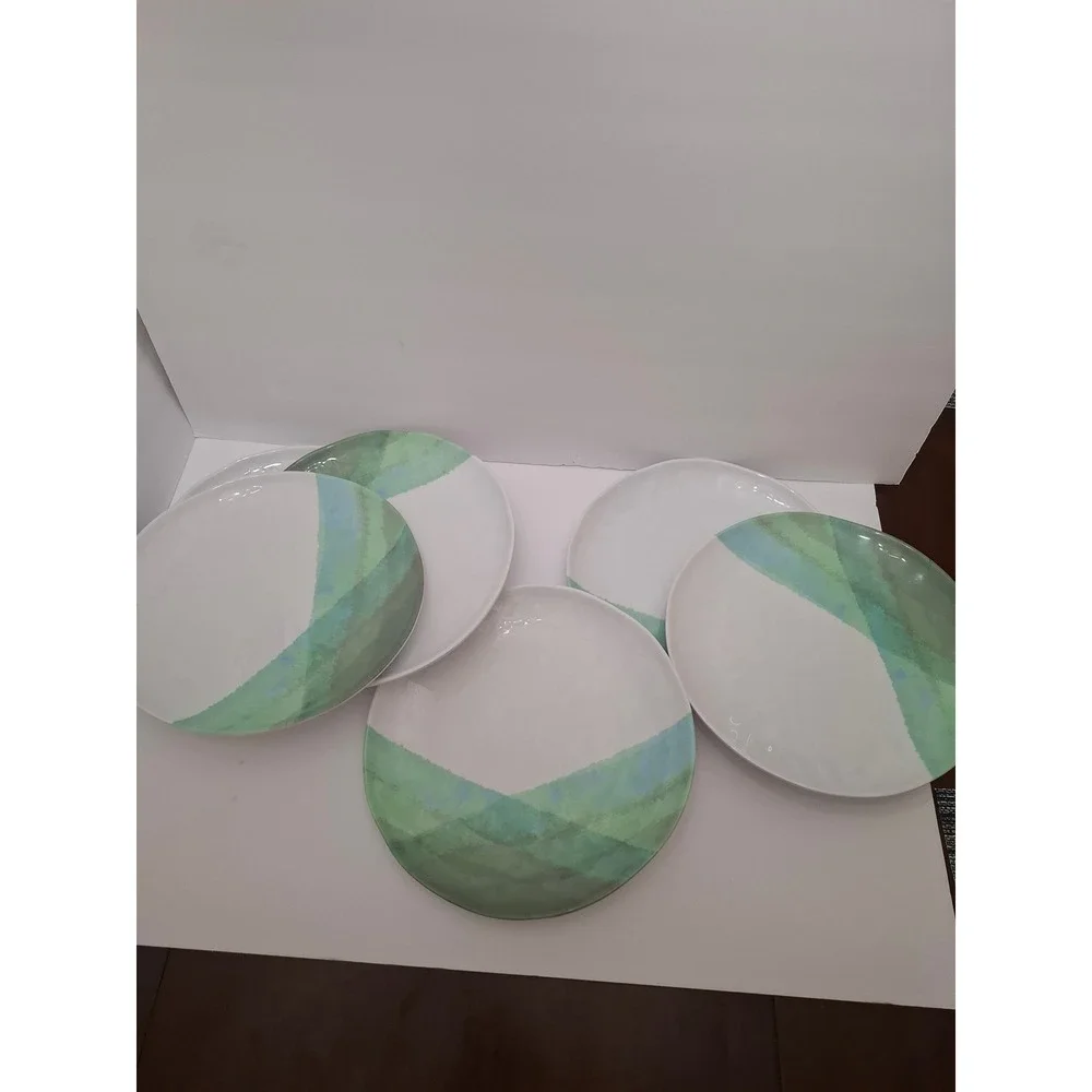 Nautica Home Melamine Dinner Plates Set of 6 Green Blue Watercolor